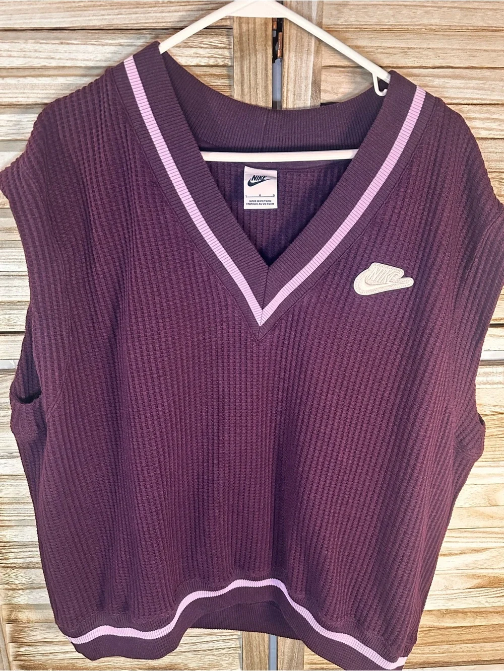 Nike Plum Waffle Knit V-Neck Tank with Light Pink Trim